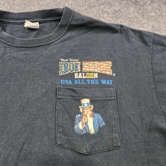 VTG Y2K Iron Horse Saloon T Shirt Mens XL Black USA All The Way Uncle Sam 2001 - Picture 8 of 11